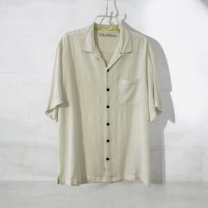 Caribbean Solid Men's L Short Sleeve Button-Up Rayon Shirt Ivory